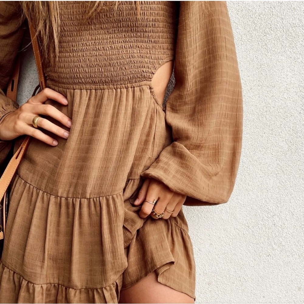 BRAND NEW WITH TAG, 12th tribe Jolene cutout mini dress in taupe!